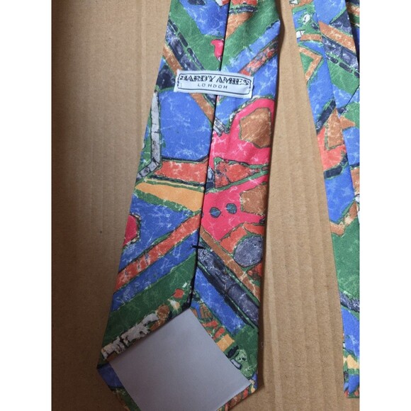 Hardy Amies London Necktie Colorful Geometric Abstract Print Tie 54" - Picture 3 of 4
